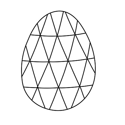 Ester egg with triangle geometric pattern, doodle style flat vector outline illustration for kids coloring book