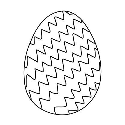 Ester egg with zig zag geometric pattern, doodle style flat vector outline illustration for kids coloring book