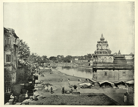 Vintage picture of Holy city of Nassick, Bombay, India, 1890s 19th Century Indian History
