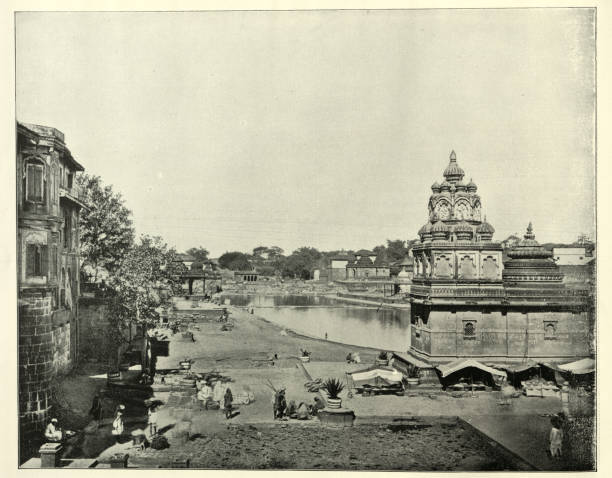 Holy city of Nassick, Bombay, India, Vintage photograph, 19th Century Indian History Vintage picture of Holy city of Nassick, Bombay, India, 1890s 19th Century Indian History old indian stock illustrations