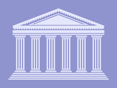 Supreme court or bank or college university or courthouse building facade with architectural marble columns.