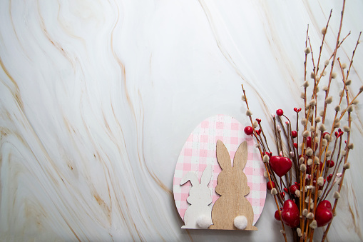 Easter decorations with an Easter rabbit on a light background