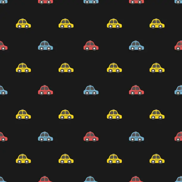 Vector illustration of Seamless Pattern with Toy Taxi Cars