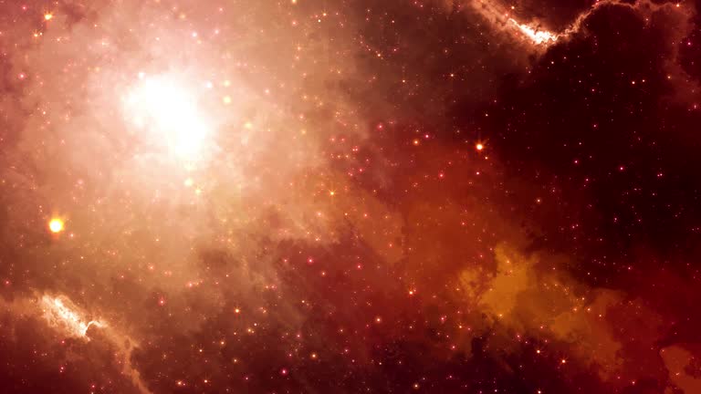 Abstract Fantasy Red Brown Yellow Shiny Space Travel View Starry Nebula Clouds