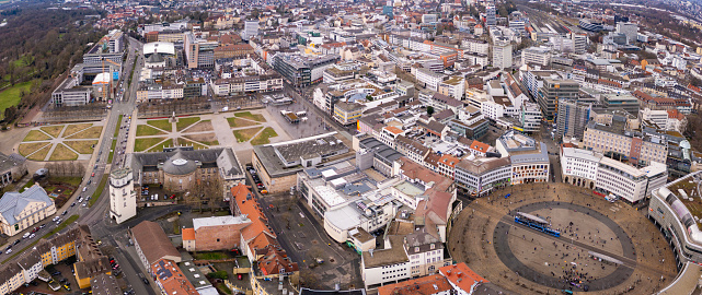 Aerial view around  the Dokumenta town Kassel in Germany on a cloudy noon in autumn