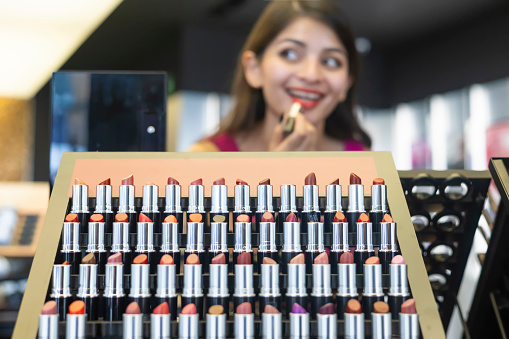 make-up shop with trial lipsticks