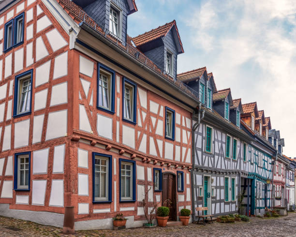 Charming cobblestone narrow with half-timbered houses in Idstein, Hesse, Germany