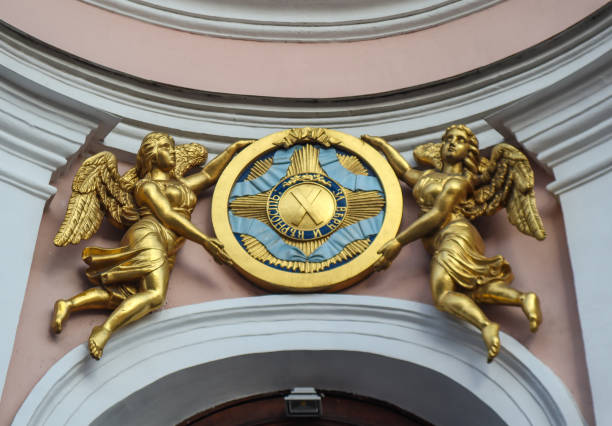 Russia, St. Petersburg - March 2, 2024: Bas-relief with angels on the Cathedral of St. Andrew the First-Called