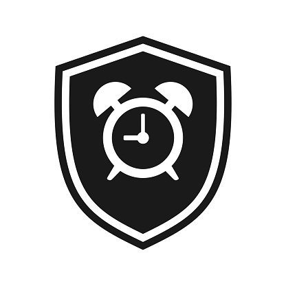 Alarm clock icon with shield. Vector illustration
