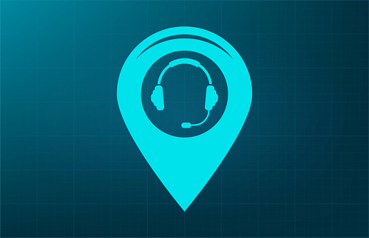 Illustration of a map mark icon with a ear phones