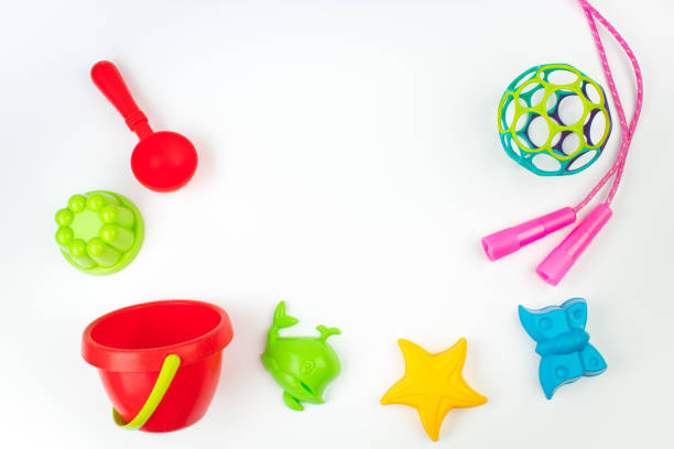 Multi-colored children's toys. On a white background.