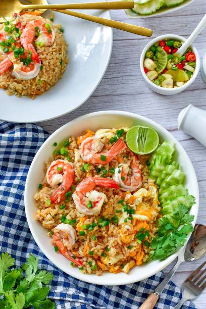 istock Fried rice with shrimps on  white plate 2060983850