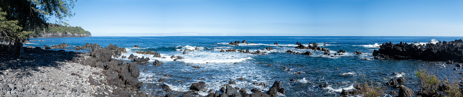 Panoramic view of Laupahoehoe Point Beach park in Big Island Hawaii