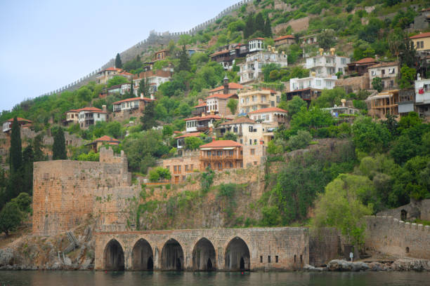 Ancient shipyard and cityscape in Alanya, Turkey