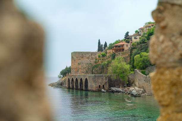 Ancient shipyard and cityscape in Alanya, Turkey