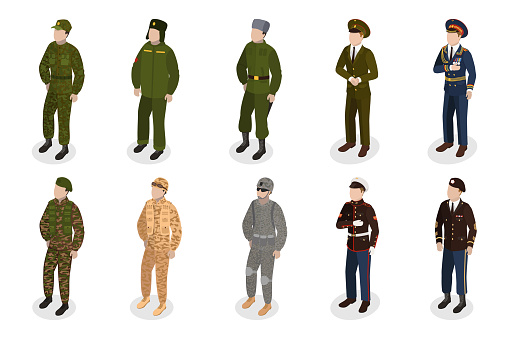 3D Isometric Flat Vector Set of Military People, Characters in Uniform