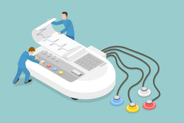 3D Isometric Flat Vector Conceptual Illustration of Electrocardiogram 3D Isometric Flat Vector Conceptual Illustration of Electrocardiogram, Digital device for Vital Signs Monitoring cardiac arrhythmia stock illustrations