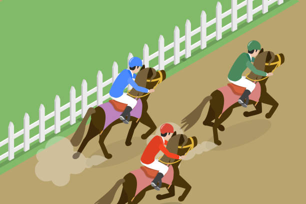 3D Isometric Flat Vector Conceptual Illustration of Hippodrome Competitions 3D Isometric Flat Vector Conceptual Illustration of Hippodrome Competitions, Horse Racing Scenery arab man riding horse stock illustrations