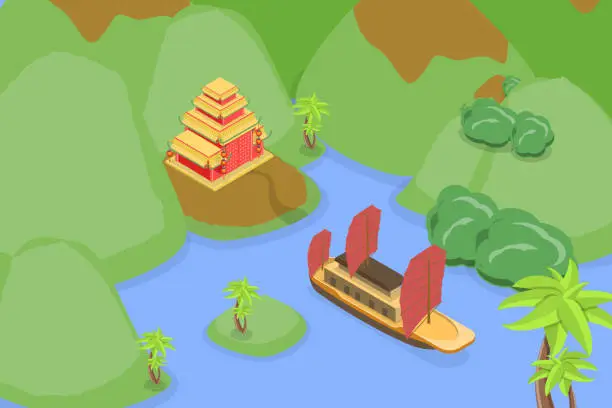 Vector illustration of 3D Isometric Flat Vector Conceptual Illustration of Vietnam Landscape