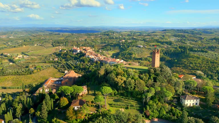 San Miniato, Tuscan medieval town from drone