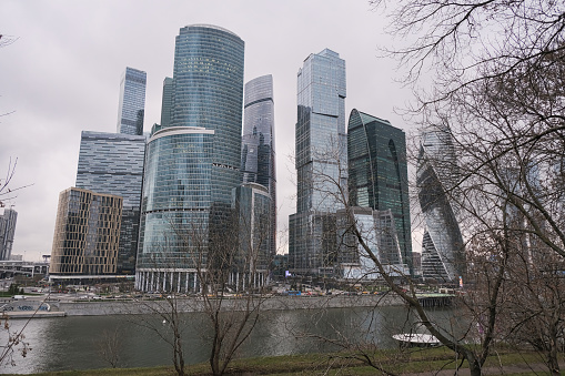 evening views of Moscow City skyscrapers in late autumn in cloudy weather photographed 11.09.2023