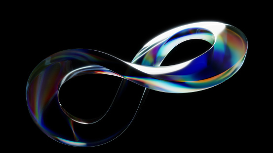 A transparent Möbius strip that refracts colorfully