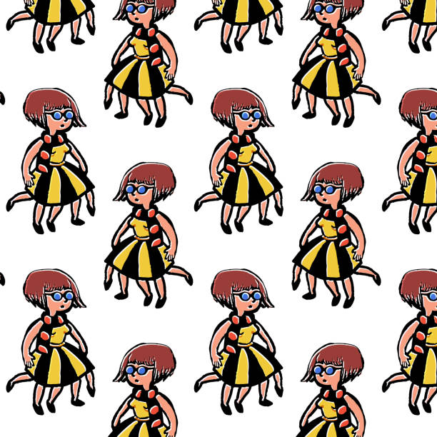 Riso Style Five-legged Woman, International Women's Day, Female Character, Humor, Modern Business Woman Fashion, Abstract Person, Running, Walking, Printmaking Technique, Risograph, Wrapping, Textile, Fabric Five-legged women on transparent background. riso print stock illustrations