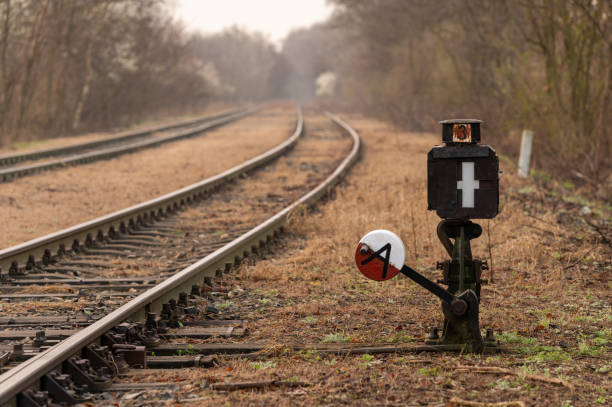 Old railroad switch with a point indicator in the countryside