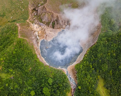 The world's second largest boiling lake, aerials.