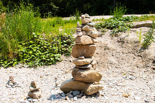 Stones piled on top of each other forming a tower in Bihor county, Romania