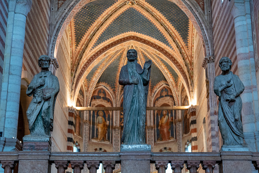 Interior of romanesque basilica San Zeno Maggiore in Verona, Italy