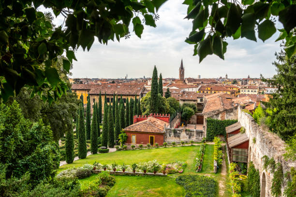 View from downtown Verona from a pavilion at the public park Giardino Giusti, Italy