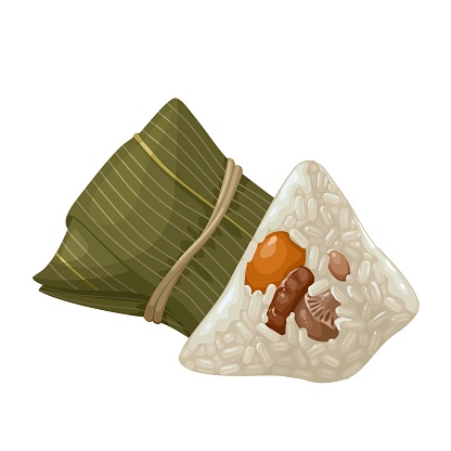 Vector illustration, sticky rice dumplings, in china called Zongzi, food for the dragon boat festival, isolated on white background.