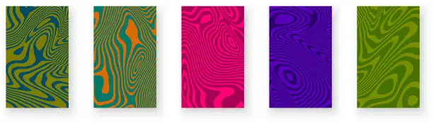 Vector illustration of Set of contrast abstract poster designs with optical interference effect. Illusion of movement for banner, flier, invitation, cover, business card.