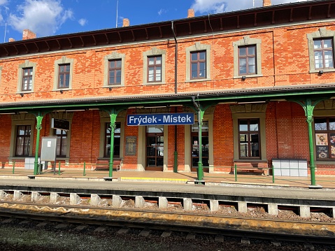 Frýdek-Místek, Czech Republic - March 04, 2024: Railway station built of red brick.