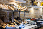 Various breads at the hotel buffet