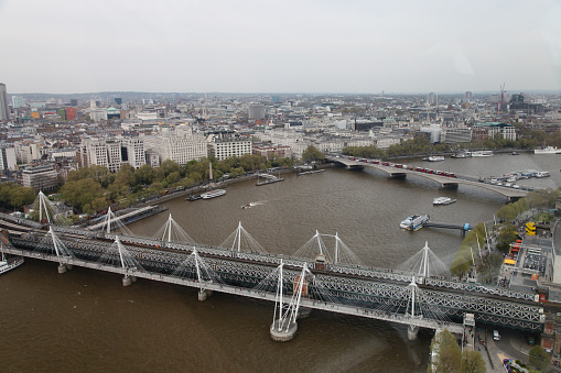 London Hungerford bridge and Golden Jubilee bridge aerial view