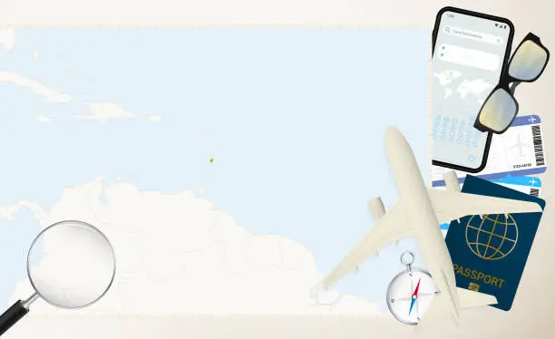 Vector illustration of Saint Vincent and the Grenadines map and flag, cargo plane on the detailed map of Saint Vincent and the Grenadines with flag.