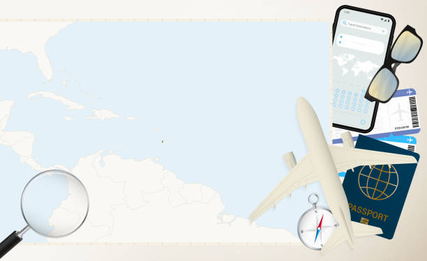 istock Saint Lucia map and flag, cargo plane on the detailed map of Saint Lucia with flag. 2061344410