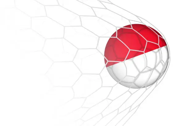 Vector illustration of Monaco flag soccer ball in net.