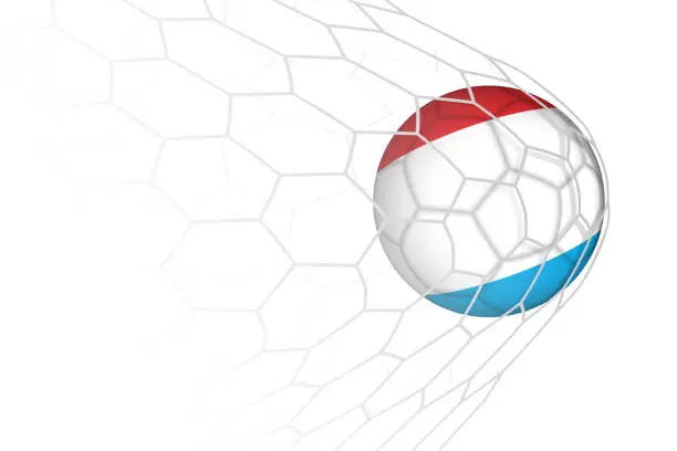 Vector illustration of Luxembourg flag soccer ball in net.