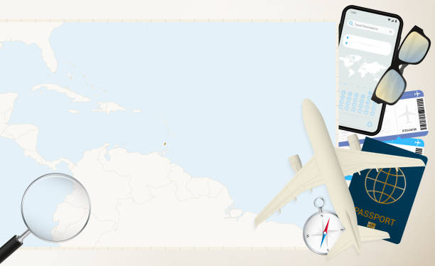 istock Grenada map and flag, cargo plane on the detailed map of Grenada with flag. 2061353931