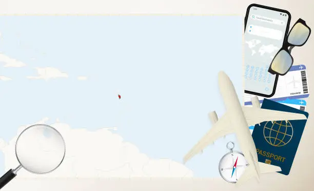 Vector illustration of Dominica map and flag, cargo plane on the detailed map of Dominica with flag.