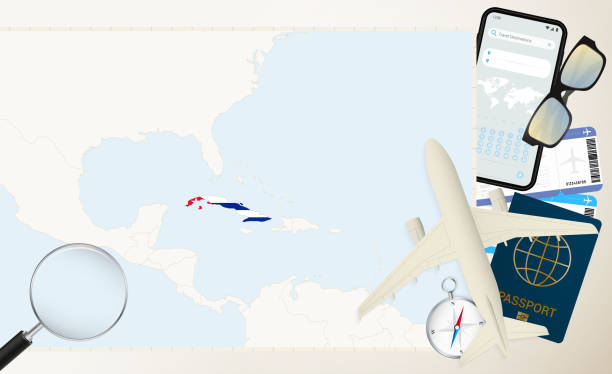 istock Cuba map and flag, cargo plane on the detailed map of Cuba with flag. 2061358738