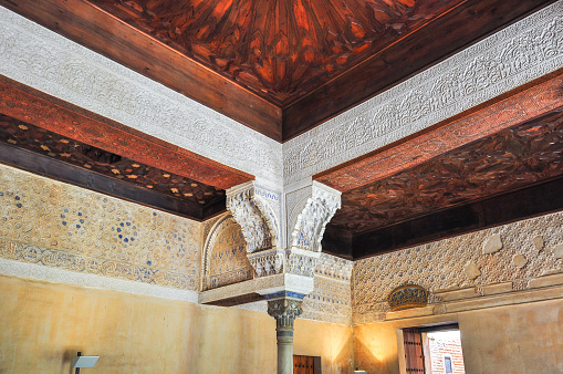 Granada, Spain - June 2018: Interiors of Nasrid palace in Alhambra complex