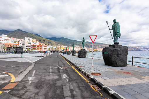 Candelaria, Spain - March 2019: Statues on Candelaria embankment, Tenerife, Canary islands