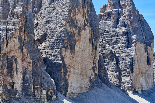 Madonna di Campiglio, Brenta, Italy – September 13, 2013: Polish climbers are following on via Ferrata Bocchette Centrali, Dolomites Brenta