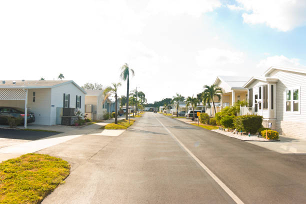 Street with speed limit of 15 miles per hour in a mobile home community in St. Petersburg, West Florida, USA.
