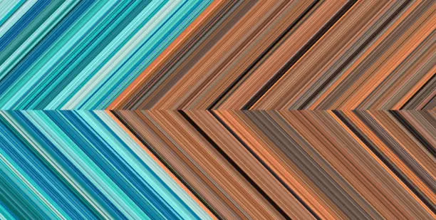 Vector illustration of Detailed striped dual geometric pattern composed of big amount of thin brown and blue stripes.