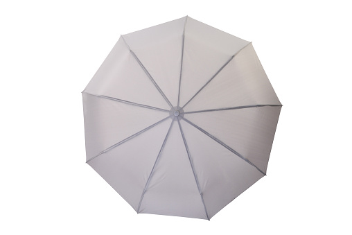 The Open grey umbrella isolated on white background
